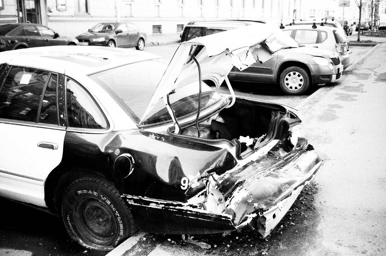 Wrecked car parked