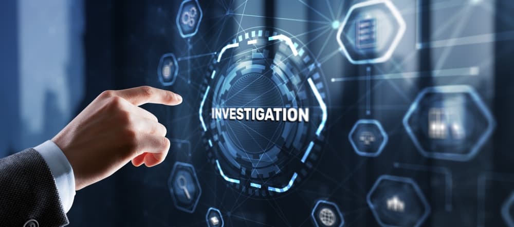 hand pushing virtual investigation icon