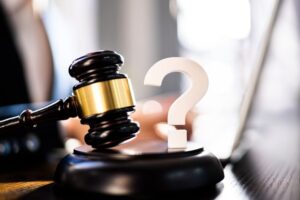 Question mark and judges' gavel