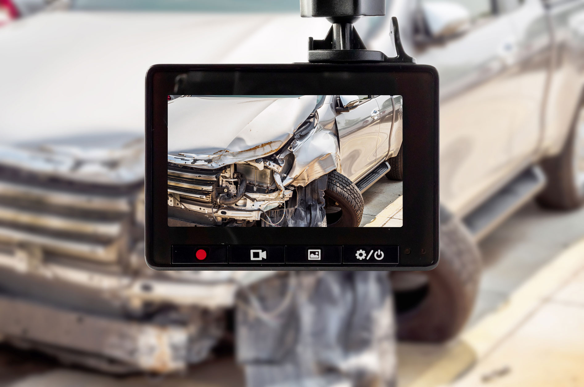 Dashcam footage concept image showing a car crash on the road, representing preserving video evidence after a Pennsylvania drunk driving accident