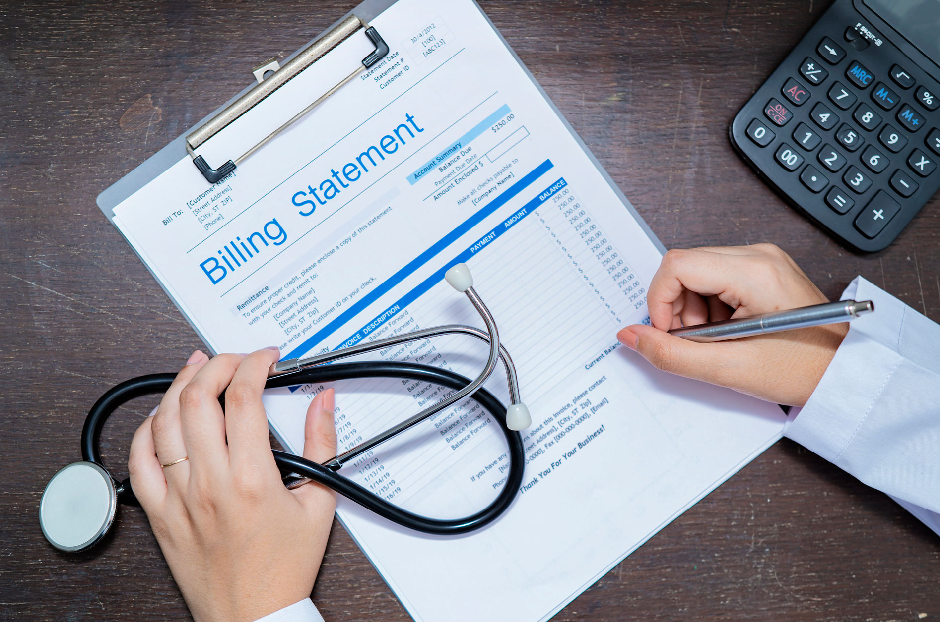 Doctor calculating medical costs concept image, representing first-party medical bill payment through PIP after a Pennsylvania rear-end accident